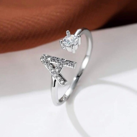 🤩 Letter “A” Cubic Zircon Silvertone Adjustable Ring NWT - Picture 5 of 10